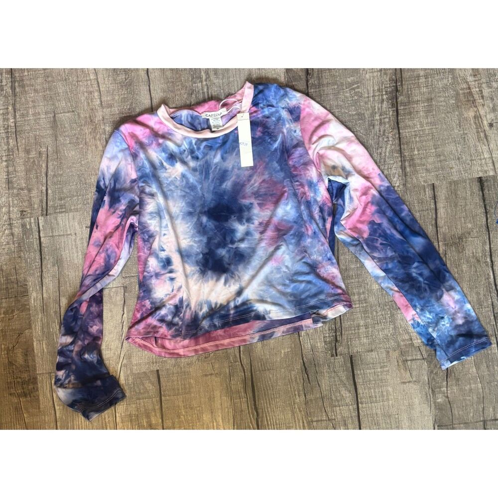 NWT Capella Tie Dye Long‎ Sleeve Top Women’s Medium Pink Blue Crewneck